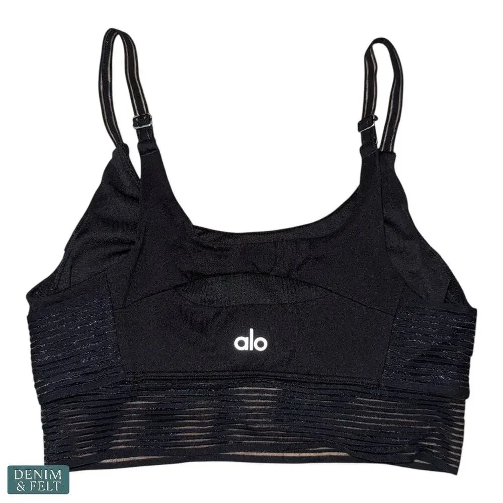 Alo Yoga Black Strappy Bra‎ Top with Mesh Cutout Detail Activewear Size XS